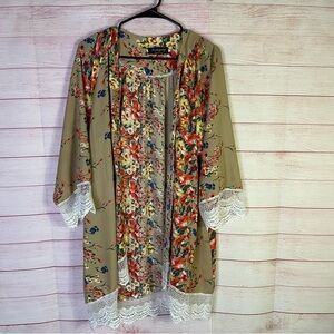 Relipop Floral Lace Open Front Kimono Cardigan Size Medium‎